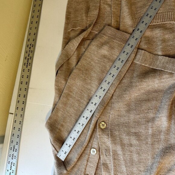 Vtg Womens Cardigan Tan Knit Button Front Waist Tie Small Pockets Retro 70s - Picture 10 of 10